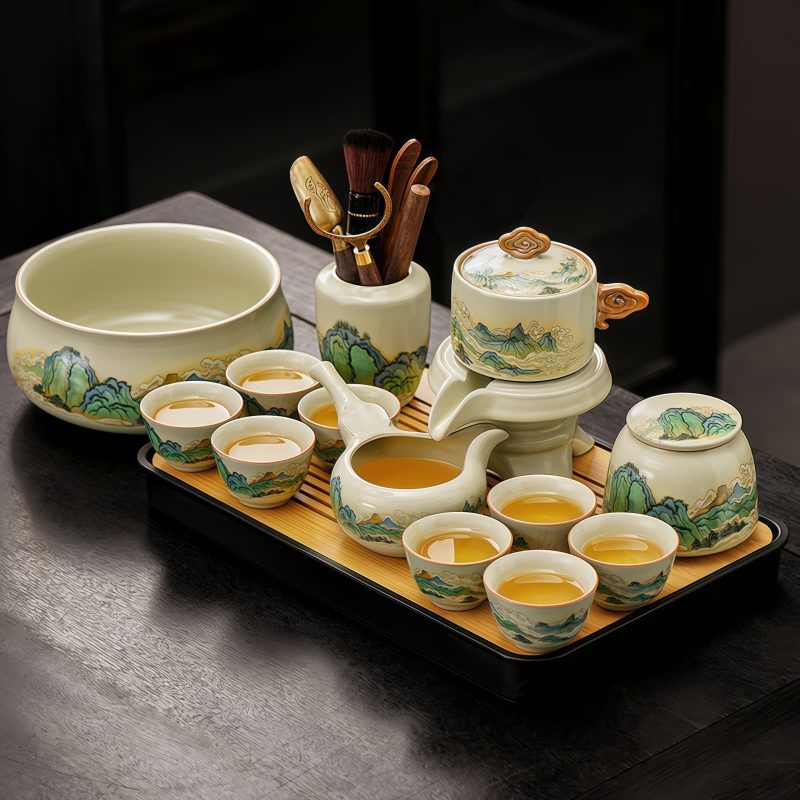 Mountain-Range Cloud Porcelain Kung Fu Tea Set with Rotating Teapot - 9