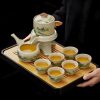 Mountain-Range Cloud Porcelain Kung Fu Tea Set with Rotating Teapot - 1