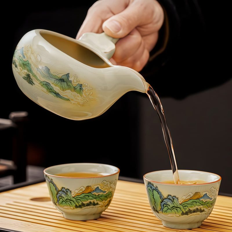 Mountain-Range Cloud Porcelain Kung Fu Tea Set with Rotating Teapot - 5