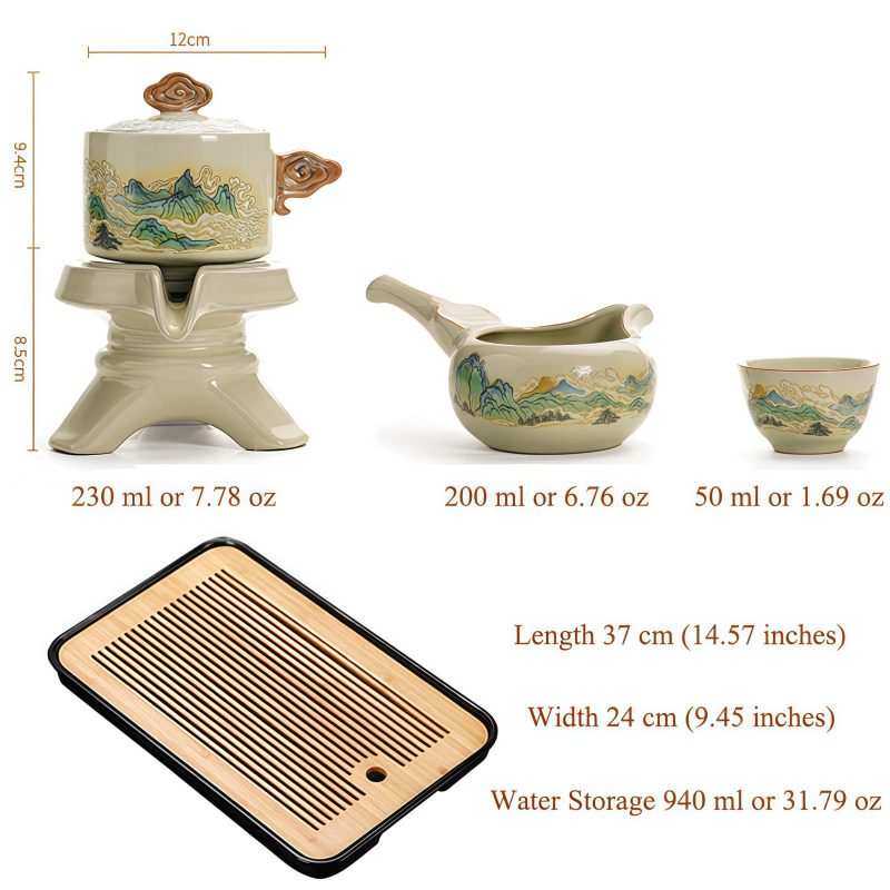 Mountain-Range Cloud Porcelain Kung Fu Tea Set with Rotating Teapot - 7