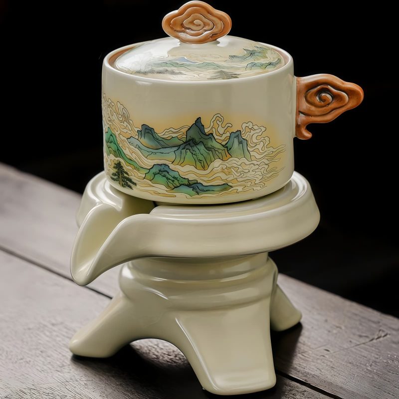 Mountain-Range Cloud Porcelain Kung Fu Tea Set with Rotating Teapot - 2