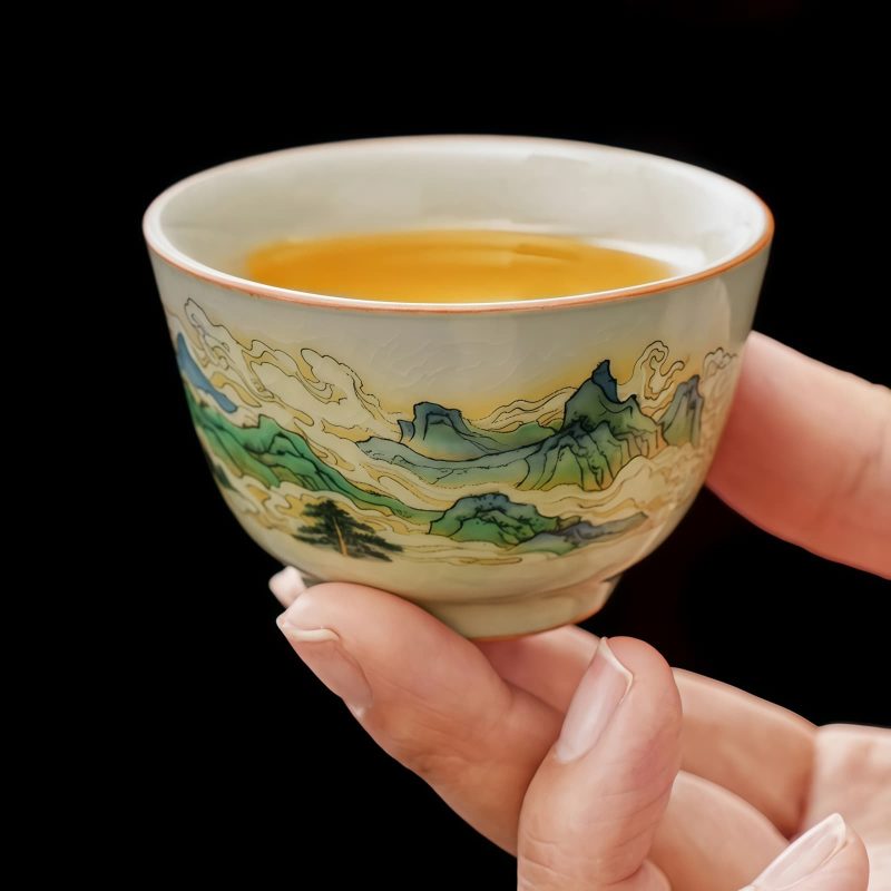 Mountain-Range Cloud Porcelain Kung Fu Tea Set with Rotating Teapot - 6