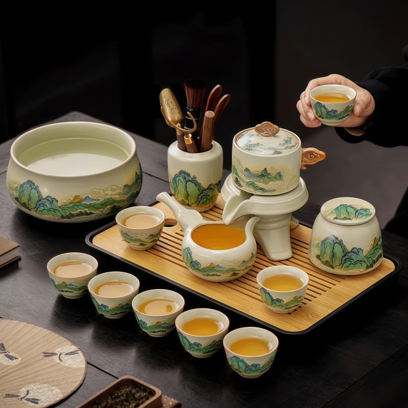 Mountain-Range Cloud Porcelain Kung Fu Tea Set with Rotating Teapot - 8