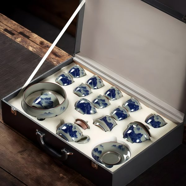 Jingdezhen Gongfu-Tee-Set Blau-Weiß aus Porzellan