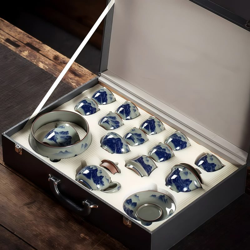 Jingdezhen Chinese Gongfu Tea Set - Blue & White Porcelain - 1