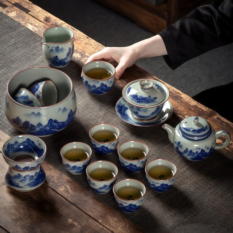 Jingdezhen Chinese Gongfu Tea Set - Blue & White Porcelain - 7