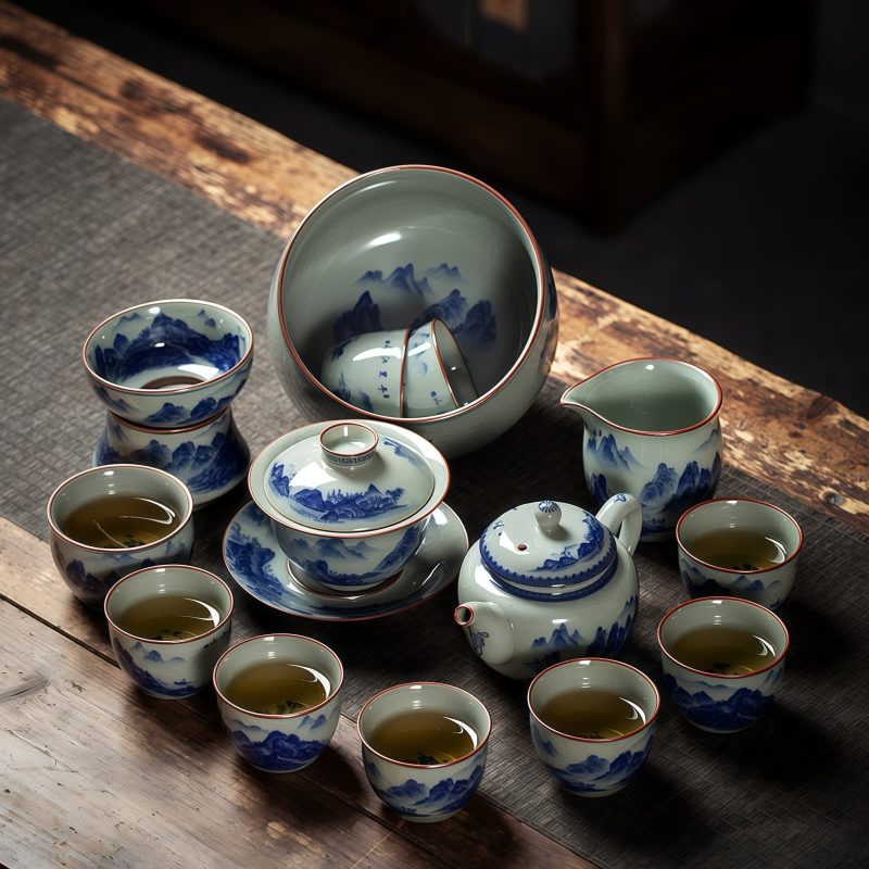 Jingdezhen Chinese Gongfu Tea Set - Blue & White Porcelain - 2
