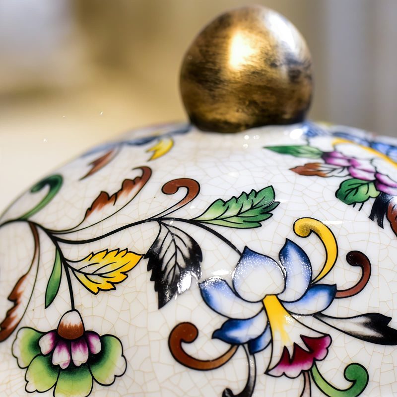 Sechseckige Keramik-Teedose mit floralem Muster Floral Hexagonal Ceramic Tea Caddy: Storage Canister - 2