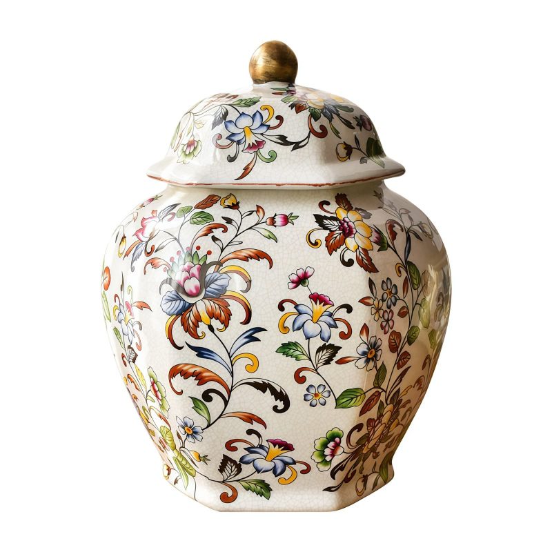 Sechseckige Keramik-Teedose mit floralem Muster Floral Hexagonal Ceramic Tea Caddy: Storage Canister - 6