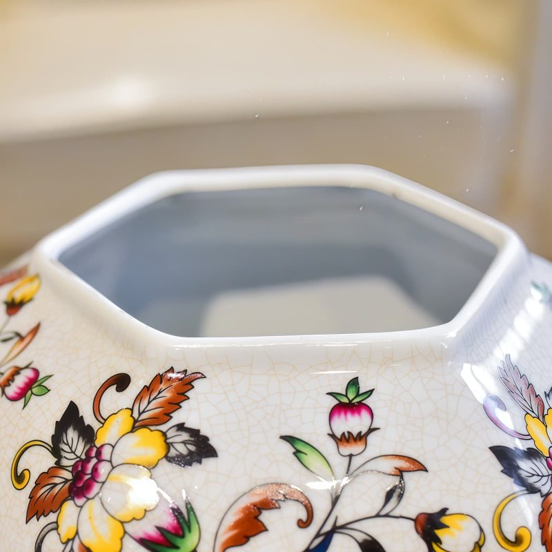 Sechseckige Keramik-Teedose mit floralem Muster Floral Hexagonal Ceramic Tea Caddy: Storage Canister - 3
