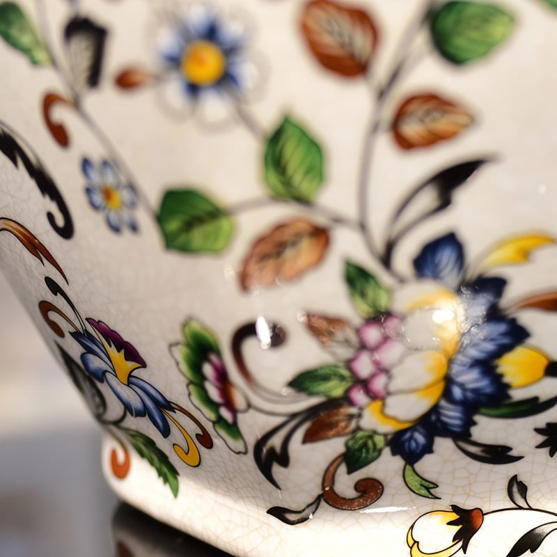 Sechseckige Keramik-Teedose mit floralem Muster Floral Hexagonal Ceramic Tea Caddy: Storage Canister - 5
