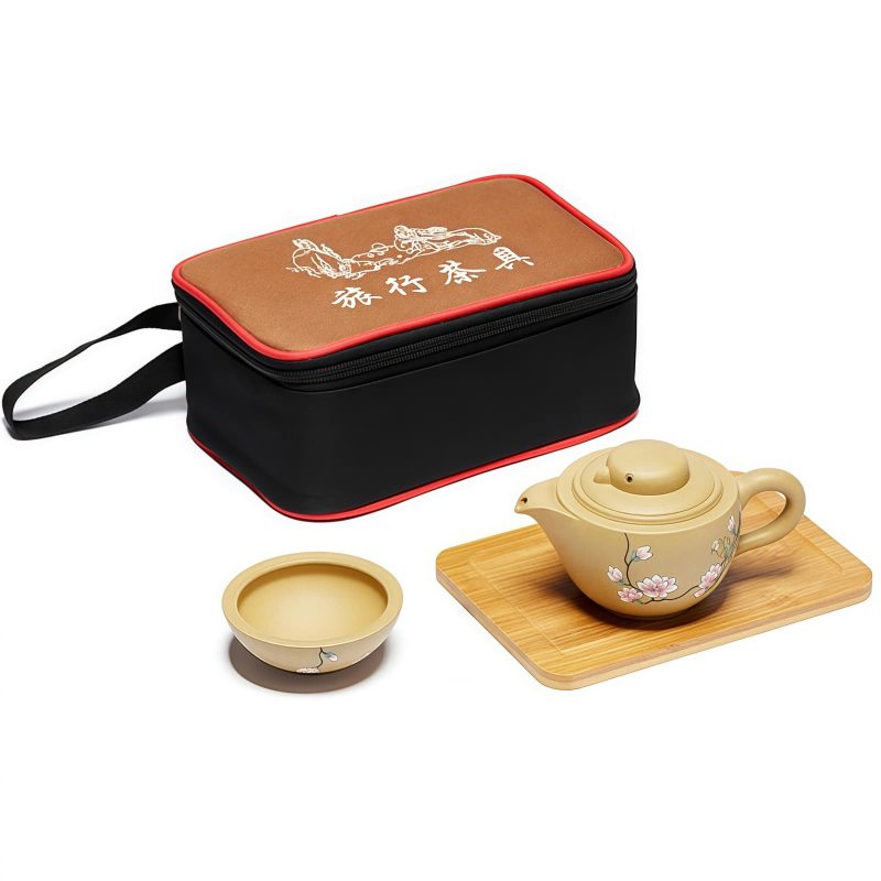 Yixing-Reisetee-Set mit Vogel-Blumen-Motiv für eine Person Bird Flower Yixing Purple Clay Travel Tea Set for One with Tray - 7