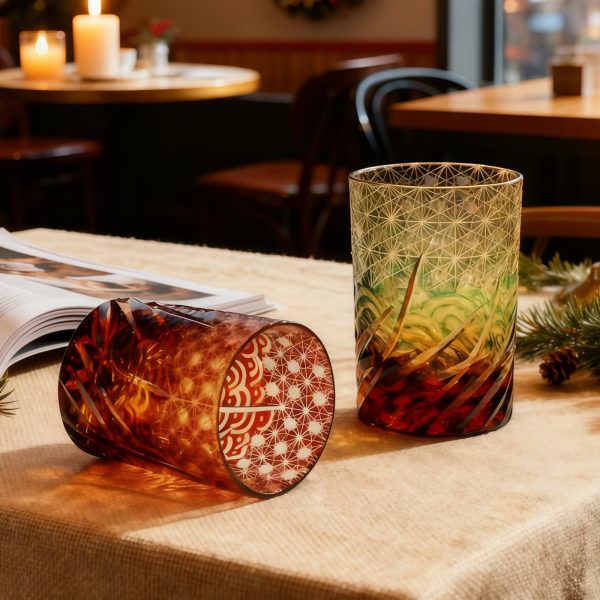 Edo Kiriko Handcrafted Blue Amber Whisky Tumbler with Wooden Box - 1 Edo Kiriko Blue Amber Whisky Tumbler - Handcrafted Japanese Glass with Wooden Box - 1