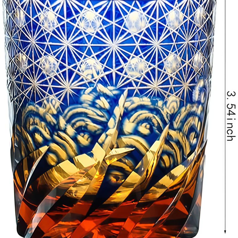 Edo Kiriko handgefertigter Whiskybecher in Blau-Bernstein mit Holzkiste Edo Kiriko Blue Amber Whisky Tumbler - Handcrafted Japanese Glass with Wooden Box - 11