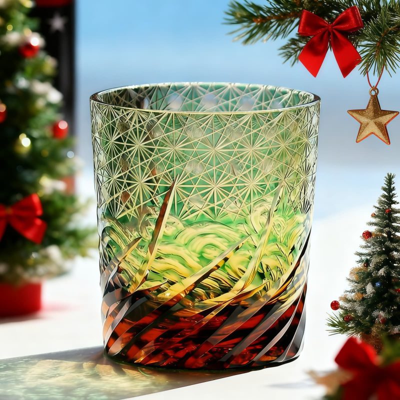 Edo Kiriko handgefertigter Whiskybecher in Blau-Bernstein mit Holzkiste Edo Kiriko Blue Amber Whisky Tumbler - Handcrafted Japanese Glass with Wooden Box - 2