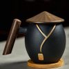 Teebecher aus Porzellan mit Feinsilber-Vergoldung, Holzgriff, Teesieb, Deckel und Untersetzer Gilded Silver Porcelain Tea Mug with Wood Handle & Infuser - 3