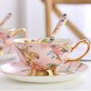 Teetassen-Set aus Bone China mit rosafarbenem Vogel- und Blumenmotiv und Goldrand Pink Bird Floral Bone China Tea Cup & Saucer Set with Gold Accents - 3