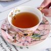 Teetassen-Set aus Bone China mit rosafarbenem Vogel- und Blumenmotiv und Goldrand Pink Bird Floral Bone China Tea Cup & Saucer Set with Gold Accents - 5