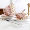 Teetassen-Set aus Bone China mit rosafarbenem Vogel- und Blumenmotiv und Goldrand Pink Bird Floral Bone China Tea Cup & Saucer Set with Gold Accents - 4