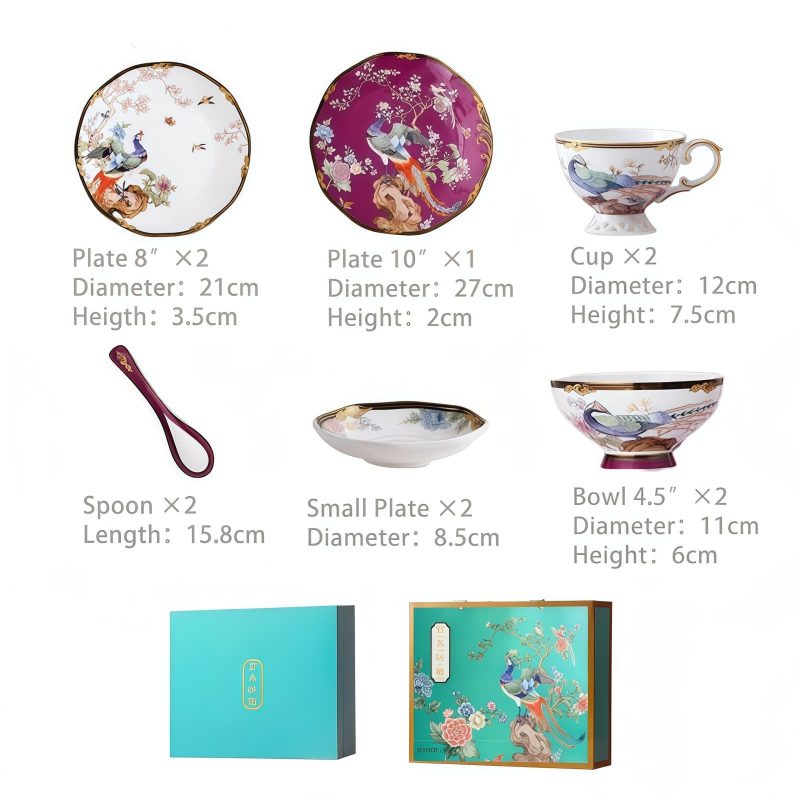 Handgefertigtes Bone-China-Geschirrset „Purple Phoenix“ mit Goldrand INGRI Purple Phoenix Bone China Tableware - Handcrafted Individual Piece - 3