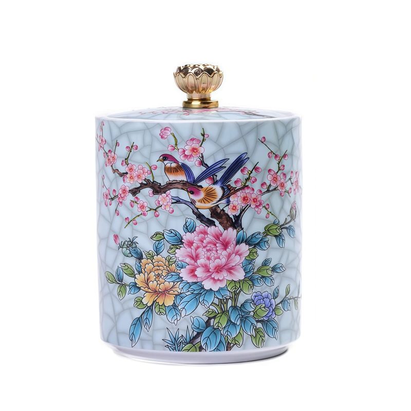 Porzellan-Teedose mit lebensechtem Blumendekor Lifelike Floral Porcelain Tea Caddy | Durable Loose Tea Storage - 8