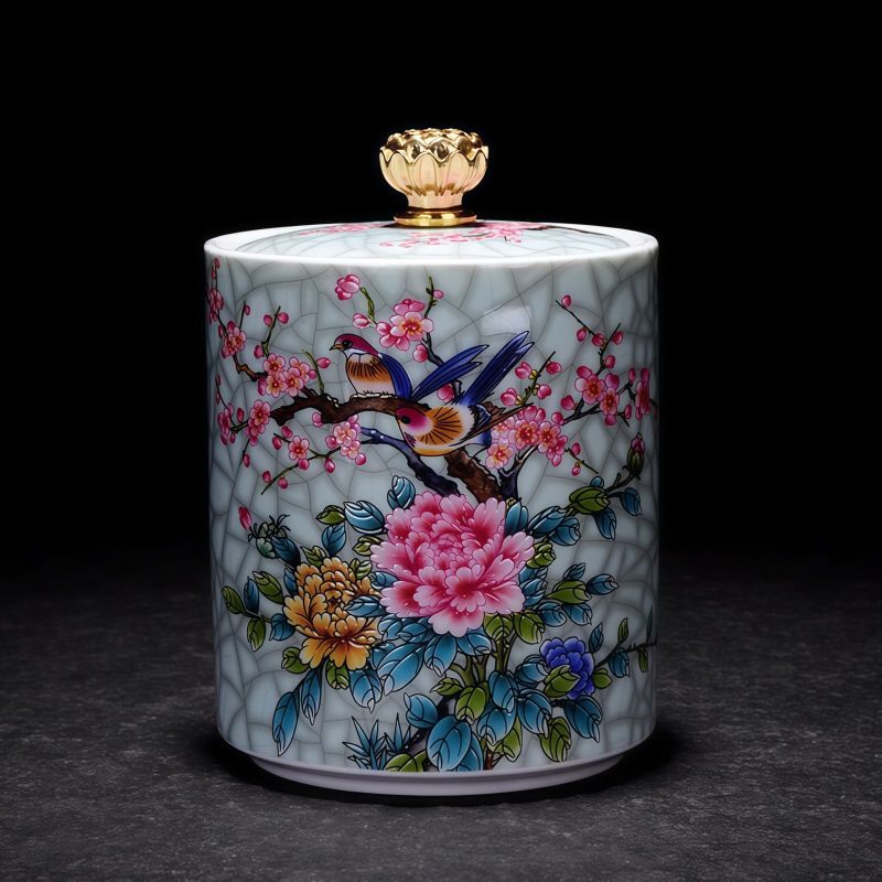 Porzellan-Teedose mit lebensechtem Blumendekor Lifelike Floral Porcelain Tea Caddy | Durable Loose Tea Storage - 7