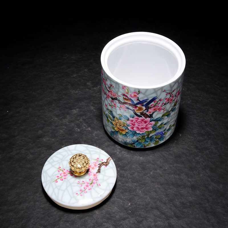 Porzellan-Teedose mit lebensechtem Blumendekor Lifelike Floral Porcelain Tea Caddy | Durable Loose Tea Storage - 4