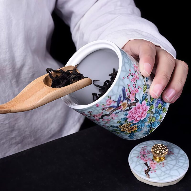 Porzellan-Teedose mit lebensechtem Blumendekor Lifelike Floral Porcelain Tea Caddy | Durable Loose Tea Storage - 3