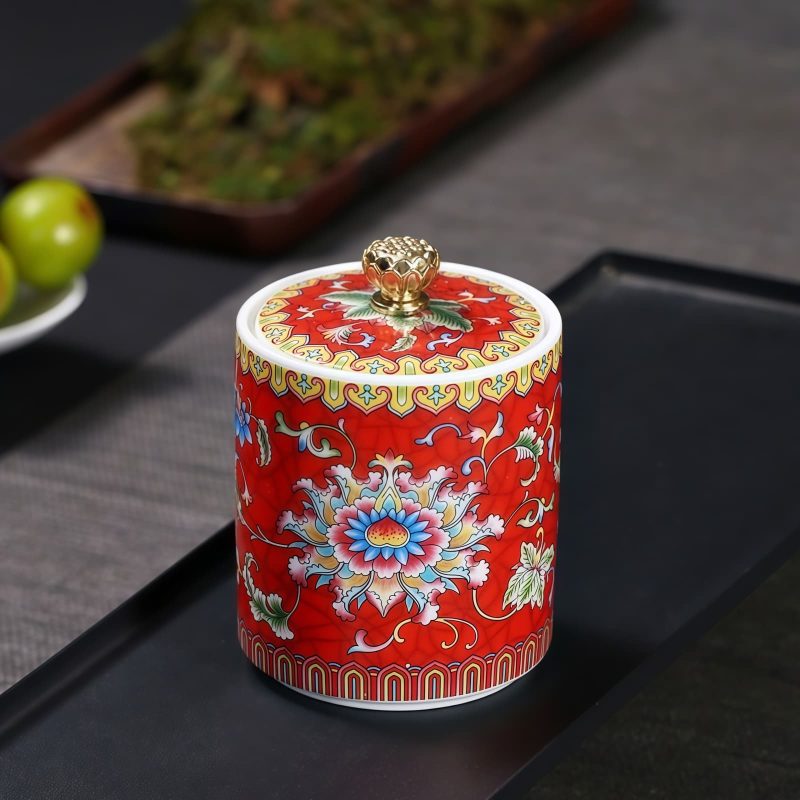 Porzellan-Teedose mit lebensechtem Blumendekor Lifelike Floral Porcelain Tea Caddy | Durable Loose Tea Storage - 6