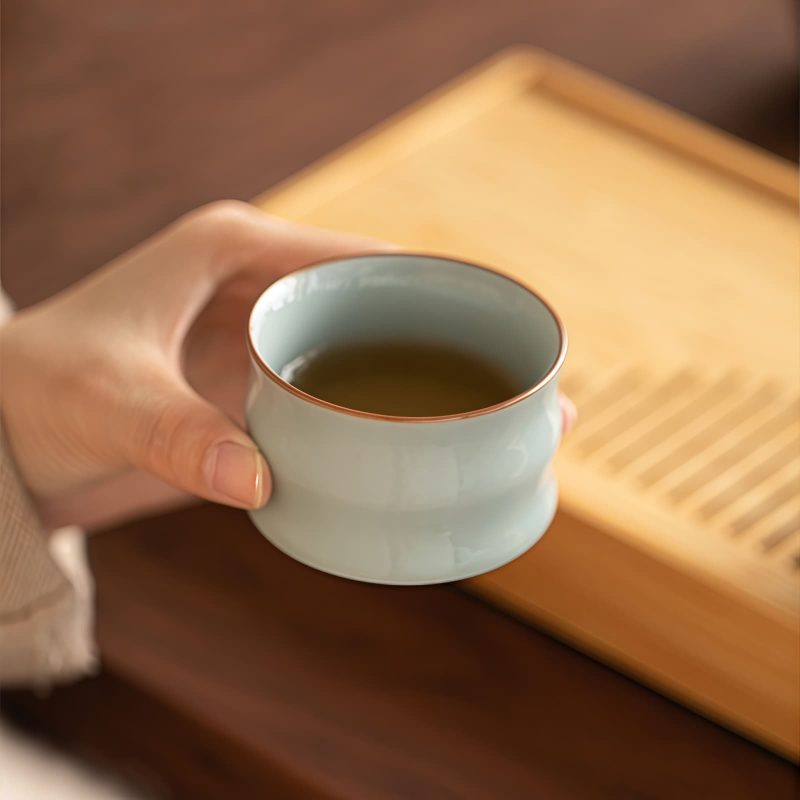 Vintage-Tee-Set aus Keramik mit Holztablett Vintage Ceramic Tea Set with Wooden Tray | Traditional Chinese Tea Service - 3