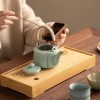 Vintage-Tee-Set aus Keramik mit Holztablett Vintage Ceramic Tea Set with Wooden Tray | Traditional Chinese Tea Service - 1