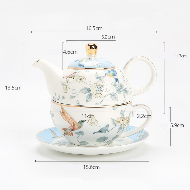 Tea for One Set aus Porzellan mit Vogel- und Blumenmotiv und Goldrand Gold Trim Bird Floral Porcelain Tea for One Set - 2
