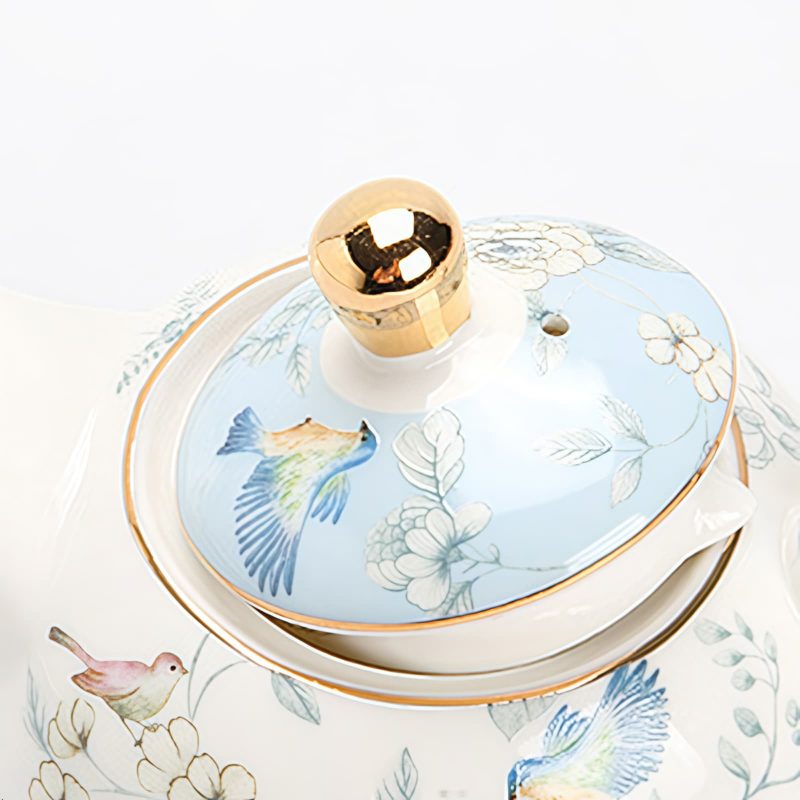Tea for One Set aus Porzellan mit Vogel- und Blumenmotiv und Goldrand Gold Trim Bird Floral Porcelain Tea for One Set - 6