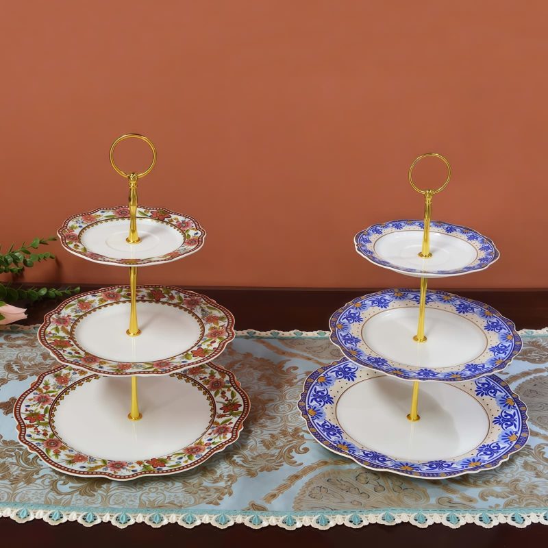 3-stöckige Etagere aus Bone China mit floralem Muster Floral 3-Tier Bone China Cake Stand - Elegant Dessert Display - 3