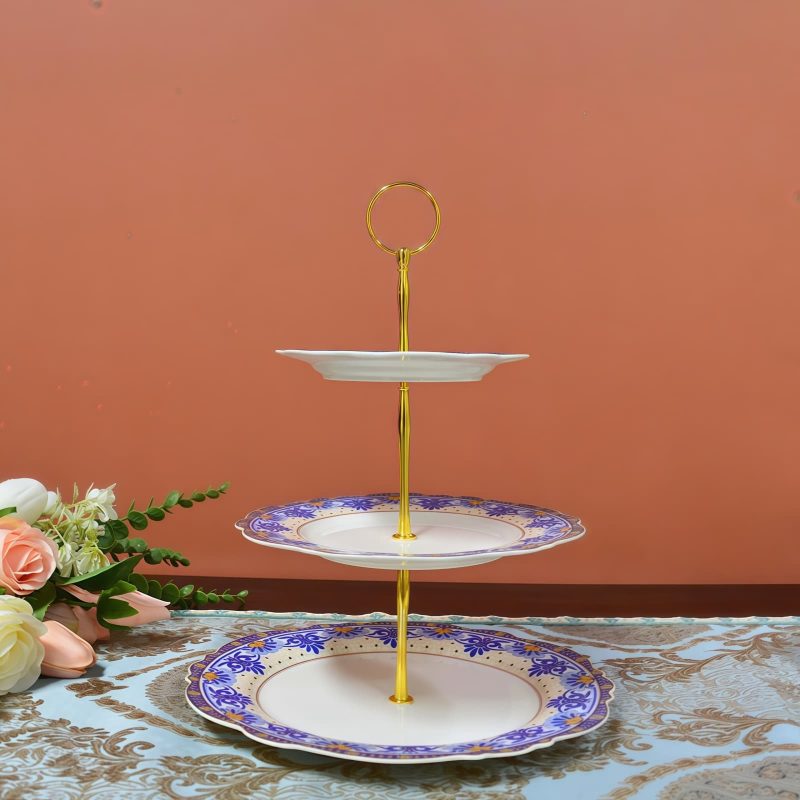 3-stöckige Etagere aus Bone China mit floralem Muster Floral 3-Tier Bone China Cake Stand - Elegant Dessert Display - 1