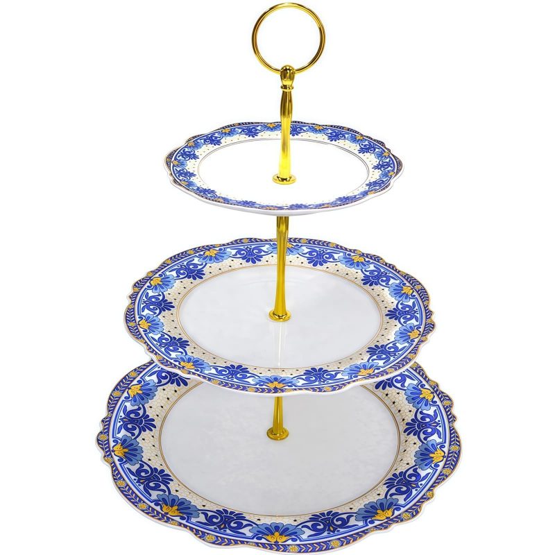 3-stöckige Etagere aus Bone China mit floralem Muster Floral 3-Tier Bone China Cake Stand - Elegant Dessert Display - 6