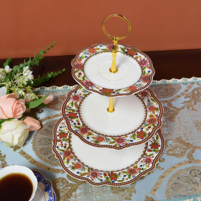 3-stöckige Etagere aus Bone China mit floralem Muster Floral 3-Tier Bone China Cake Stand - Elegant Dessert Display - 5