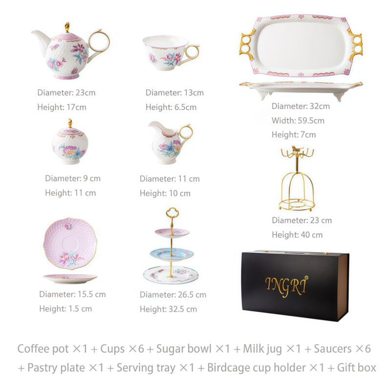 Handgefertigtes Bone-China-Teeservice „Secret Garden“ mit Goldrand Secret Garden Handcrafted Bone China Tea Set with Gold Rims - 5