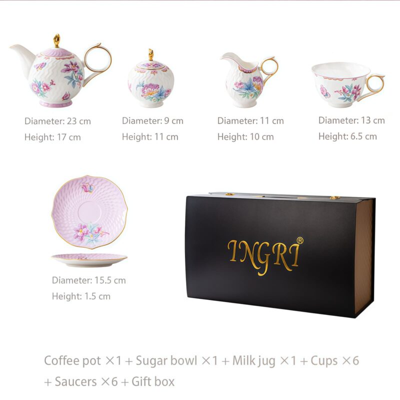 Handgefertigtes Bone-China-Teeservice „Secret Garden“ mit Goldrand Secret Garden Handcrafted Bone China Tea Set with Gold Rims - 3