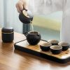 Golden Cloud Ceramic Chinese Gongfu Tea Set with Bamboo Tray - 3
