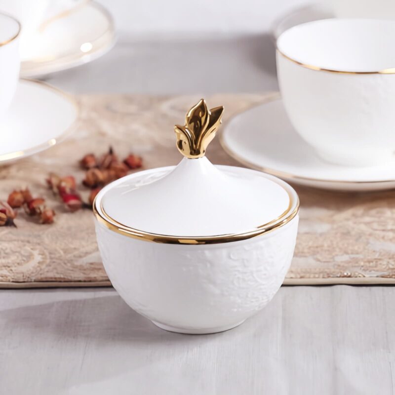 Handgefertigtes Teeservice aus Bone China mit floralem Relief, Goldrand und Geschenkbox Floral Embossed Bone China Tea Set with Gold Rims | Luxury Gift Box - 12