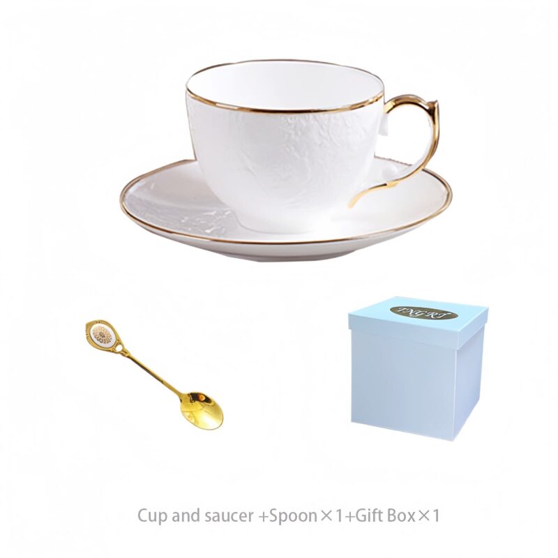 Handgefertigtes Teeservice aus Bone China mit floralem Relief, Goldrand und Geschenkbox Floral Embossed Bone China Tea Set with Gold Rims | Luxury Gift Box - 13