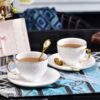 Handgefertigtes Teeservice aus Bone China mit floralem Relief, Goldrand und Geschenkbox Floral Embossed Bone China Tea Set with Gold Rims | Luxury Gift Box - 4