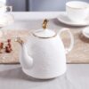 Handgefertigtes Teeservice aus Bone China mit floralem Relief, Goldrand und Geschenkbox Floral Embossed Bone China Tea Set with Gold Rims | Luxury Gift Box - 9