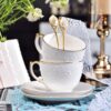 Handgefertigtes Teeservice aus Bone China mit floralem Relief, Goldrand und Geschenkbox Floral Embossed Bone China Tea Set with Gold Rims | Luxury Gift Box - 7