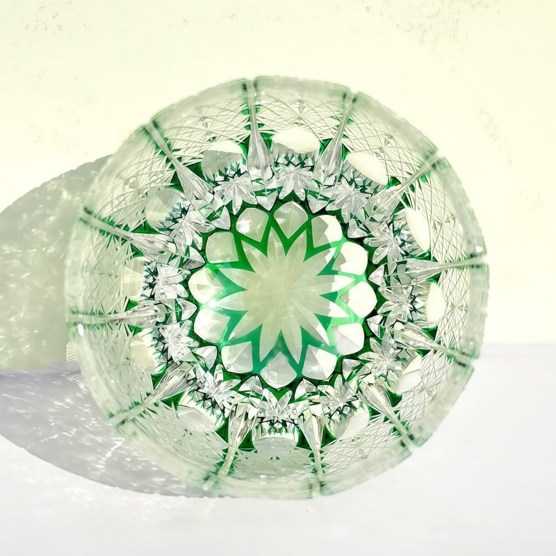 Edo Kiriko Green Starburst Whiskey Glass - Handcrafted Japanese Crystal - 3
