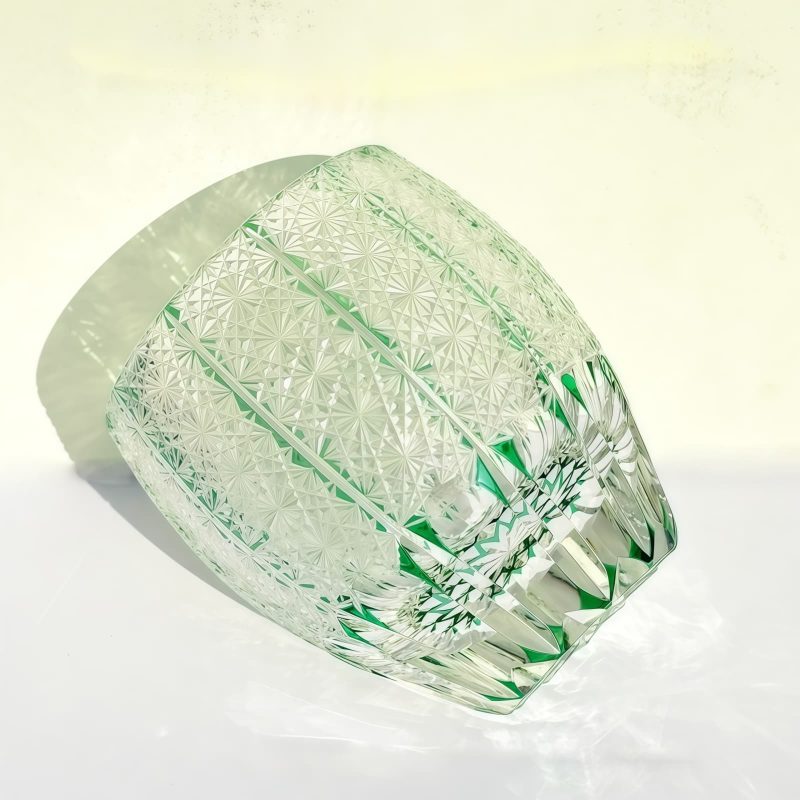 Edo Kiriko Green Starburst Whiskey Glass - Handcrafted Japanese Crystal - 2
