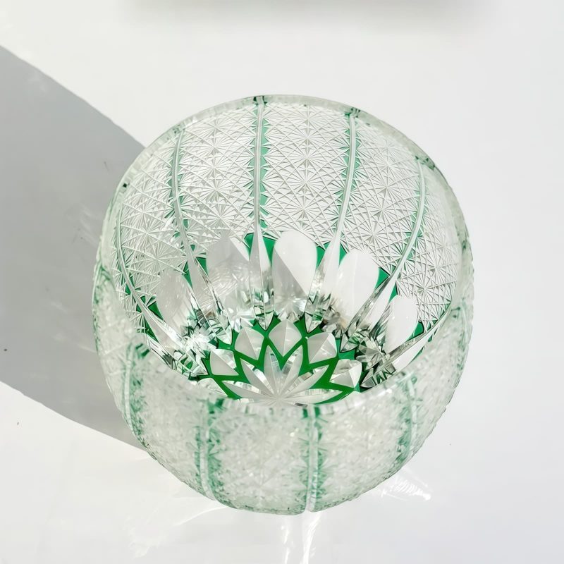 Edo Kiriko Green Starburst Whiskey Glass - Handcrafted Japanese Crystal - 4