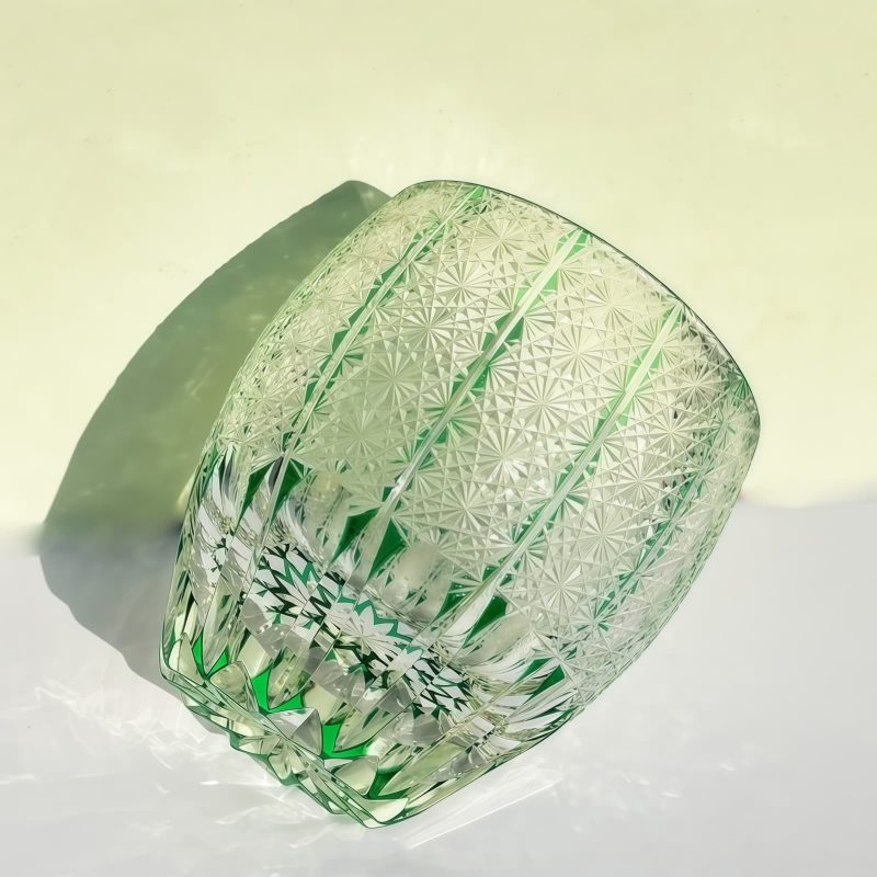 Edo Kiriko Green Starburst Whiskey Glass - Handcrafted Japanese Crystal - 6