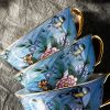 Bone-China-Teetassen-Set mit Untertasse „Blue Bird“ und Goldakzenten Blue Bird Bone China Tea Cup & Saucer Set with Gold Accents - 4